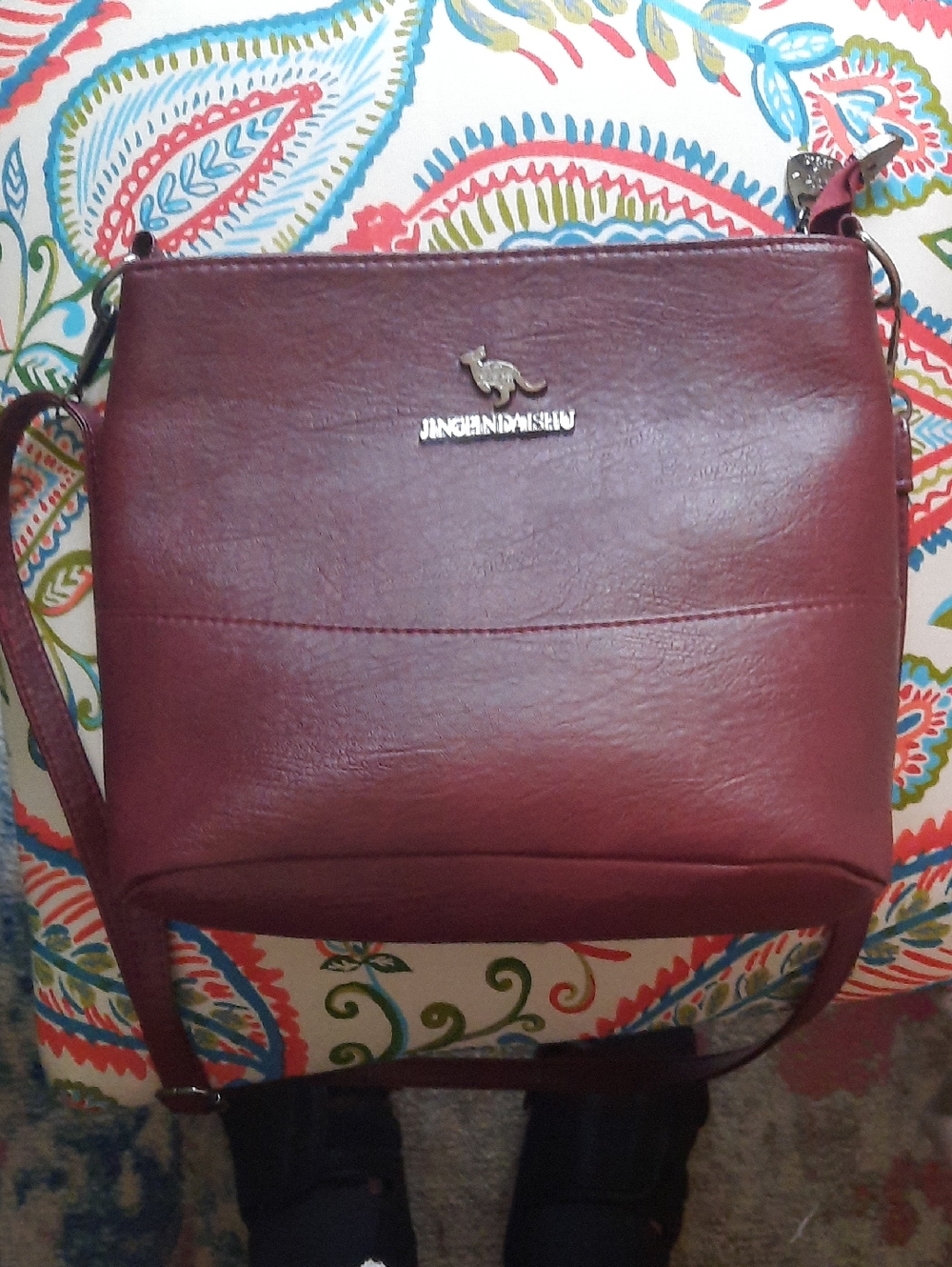 Kangaroo Emblem Burgundy Crossbody Bag — Sleek Everyday Carry